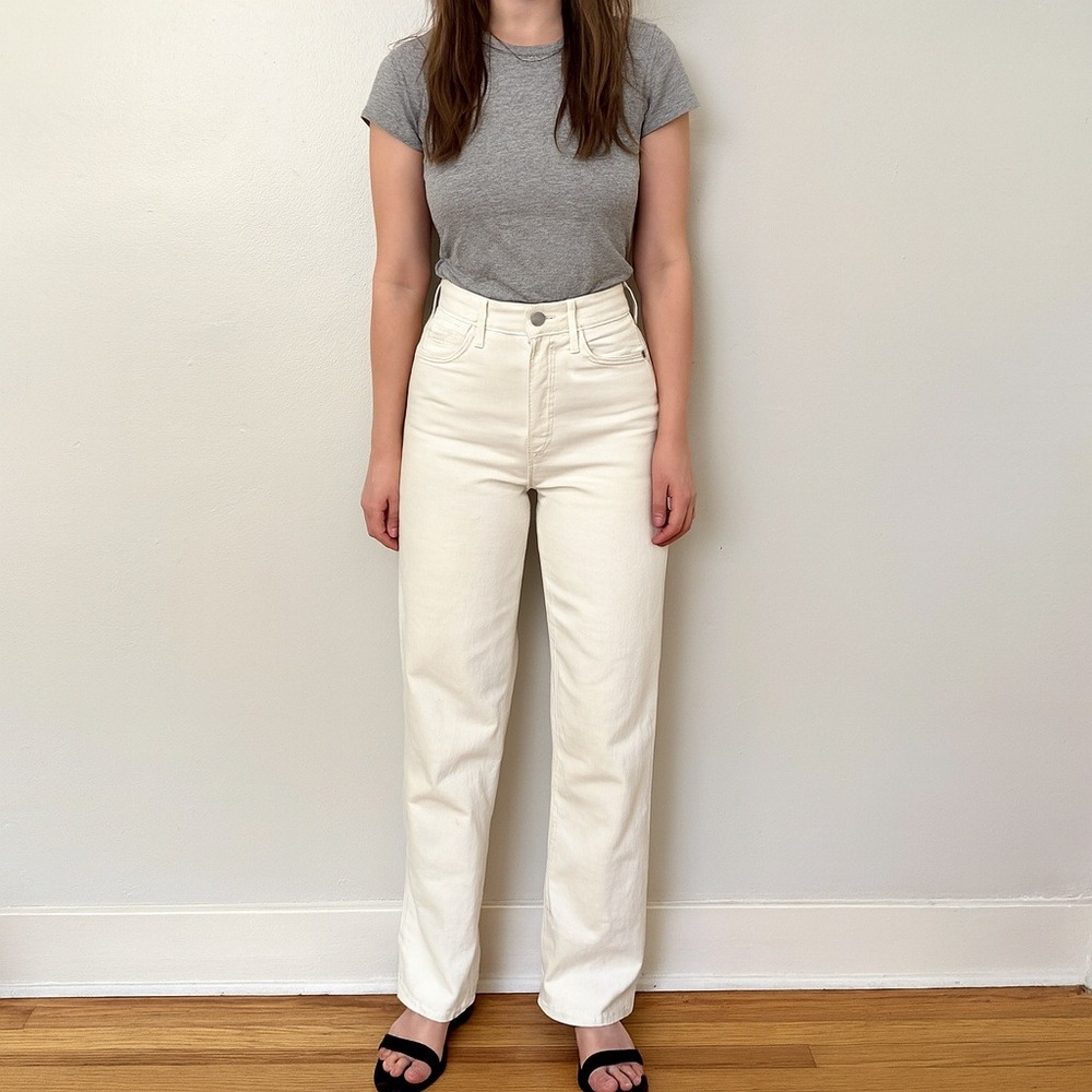 J Brand Elsa Hosk Monday Jean Womens 25 Workday White Wide Leg Denim Baggy Cream